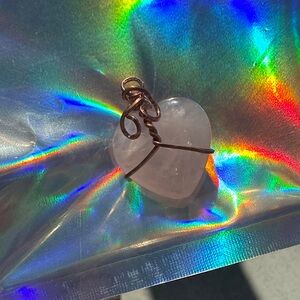 Rose Quartz Heart Pendant Necklace - Hand-Wrapped Copper Wire